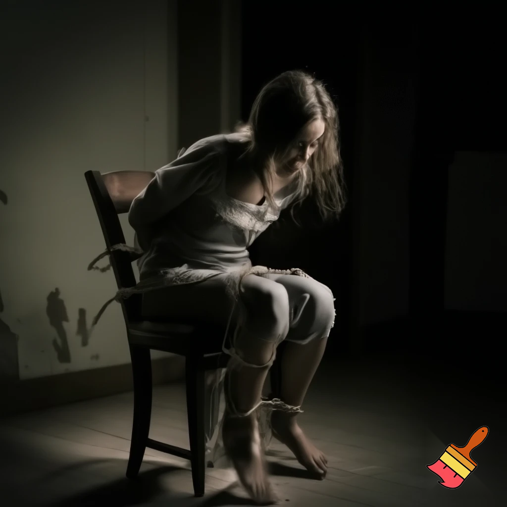 young woman tied to chair