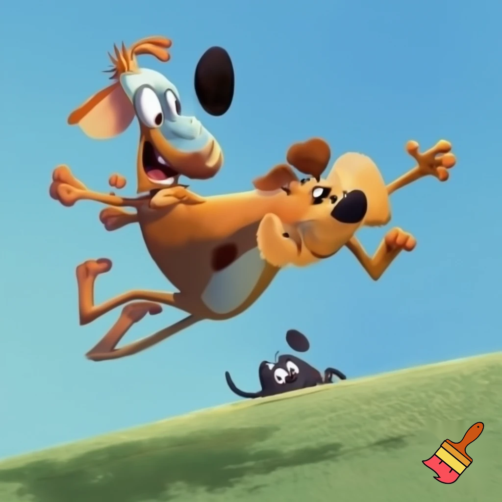 grinchen with his dog Max sliding down from the top of the hill
