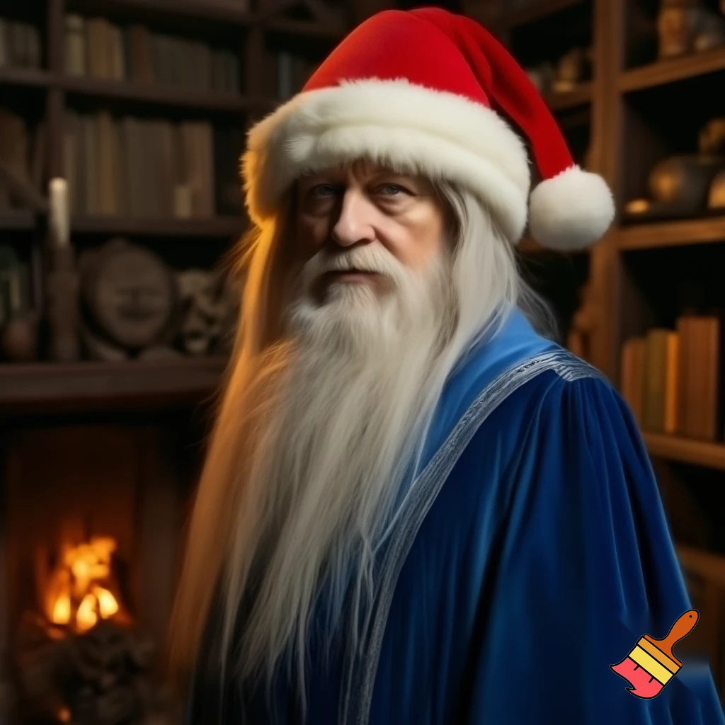 Woo wizard has Christmas hat