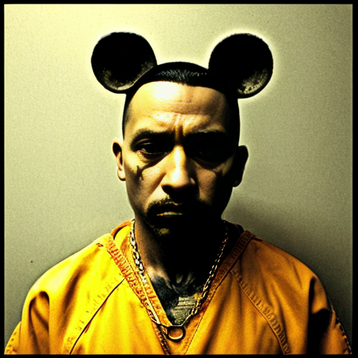  rat, evil, sinister, wearing prison outfit, mugshot style, no human, 
gold chain
