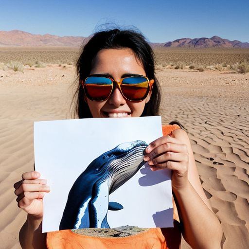 draw a picture of a whale in the desert. the whale has sunglasses on.

