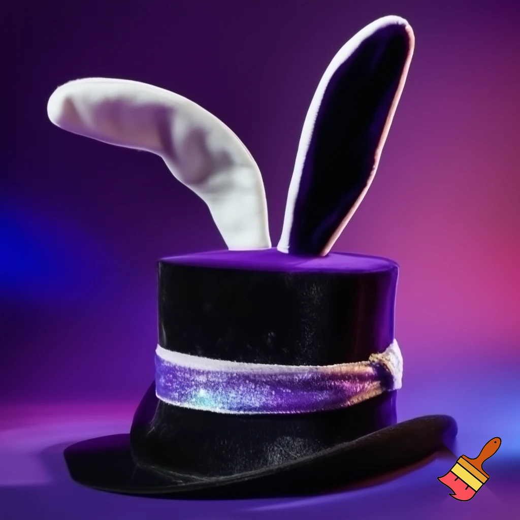 Black top hat with bunny ears velvet white and purple purple and white headband fabric and velvet glitter, purple and pink