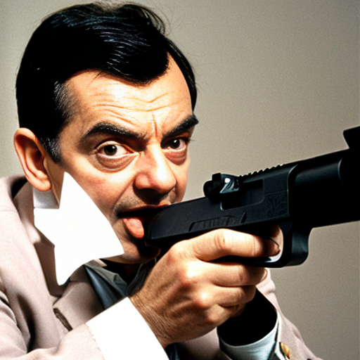 mr bean eating a gun