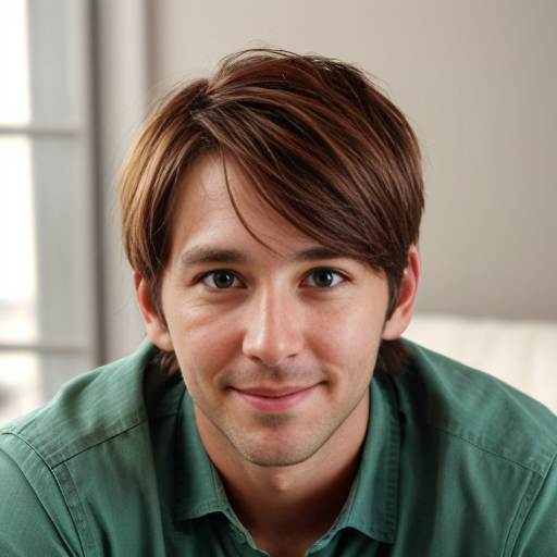 A young 35 years old man with green eyes and so cute and handsome and brown hair 