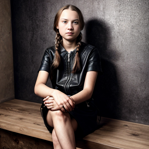 Greta Thunberg in leather dressfull body