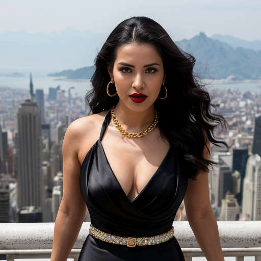 full merged narrative of your reimagined Ann Darrow in a Japanese anime manga-style adaptation of King Kong (2005):

🗽 King Kong: The Mistaken Beauty — Anime Manga Novelization
Chapter 1: The Spotlight
She stands center stage in a grand, gilded theater, bathed in golden light. Her dark hazelnut bronde hair cascades in soft waves, framing a face lit by bold red lips and eyes full of mystery. She wears a form-fitting, sleeveless white evening gown that hugs her silhouette like a second skin. Full opera-length gloves add a touch of vintage elegance, while a separate draped scarf at the back of her neck creates the illusion of a cowl neckline—an homage to the original Ann Darrow.
Her accessories shimmer: elaborate rhinestone earrings, each composed of two diamond-shaped segments, catch the light with every movement. Draped low around her waist is a gold chain belt, with extra loops that swing gently as she walks, adding a rhythmic sparkle to her graceful steps.
She is not Ann Darrow. She is the Iranian Jewish heroine—an actress, a dreamer, a woman caught in the wrong myth.
Chapter 2: The Mistake
Suddenly, the theater trembles. A shadow looms. The audience screams. From above, Kong descends—his massive form silhouetted against the city skyline. His eyes lock onto her. Confused. Haunted. Hopeful.
He reaches out.
She freezes, arms outstretched in a dramatic pose, caught between terror and awe. The rhinestones glint. The scarf flutters. The illusion is complete.
Kong grabs her.
The crowd gasps. The city holds its breath.
Chapter 3: The Realization
High above the streets, atop the Empire State Building, Kong cradles her gently. She speaks—softly, in a language he doesn’t understand. Her voice is calm, her gaze steady. She is not Ann, but she is something else: brave, kind, radiant.
Kong stares. The illusion fades. He realizes the truth.
Too late.
The planes arrive. The city’s fury rains down. She screams—not in fear, but in protest. Kong shields her, wounded but resolute.
Chapter 4: The Legacy
She survives. Kong does not.
But the world remembers her—not as a mistaken identity, but as a symbol of grace under pressure. Her image becomes iconic in manga panels: the white gown, the gold belt, the rhinestone earrings, the moment of mistaken beauty that changed everything.