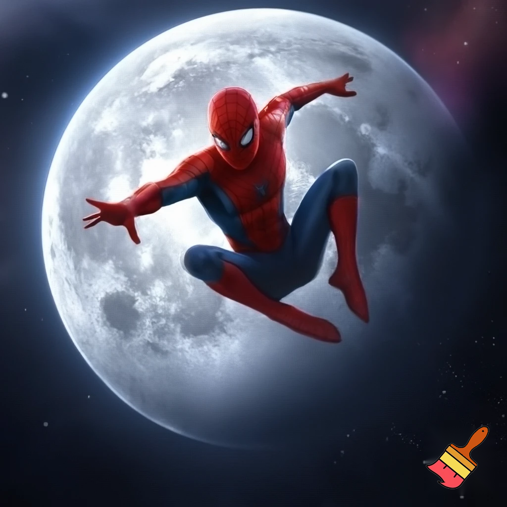 a full high definition images of Spiderman in the moon light
