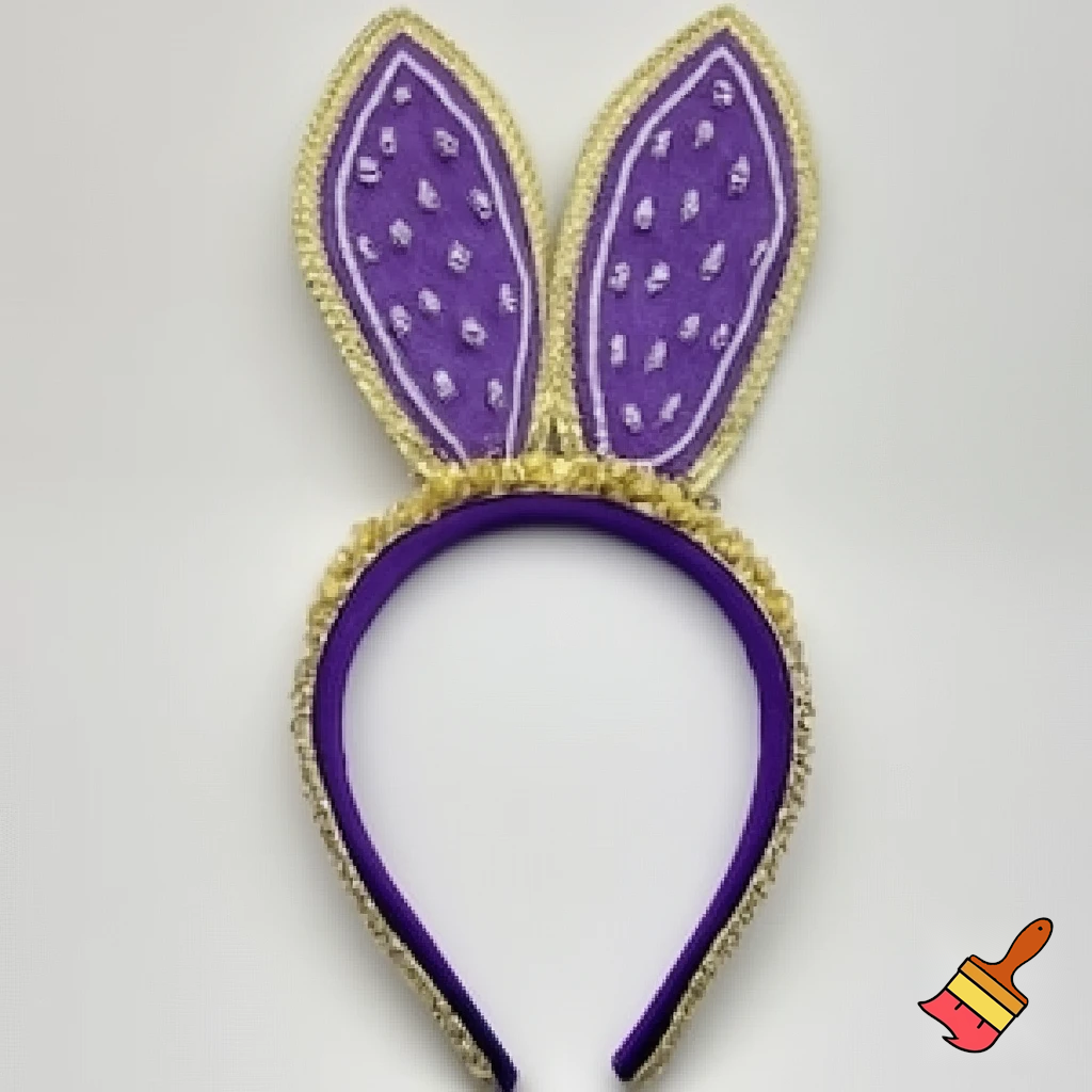  Easter bunny top head headband, purple and white and gold