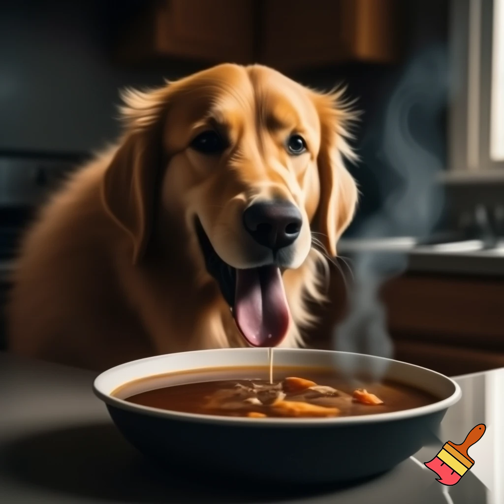 DogDog eating hot soup