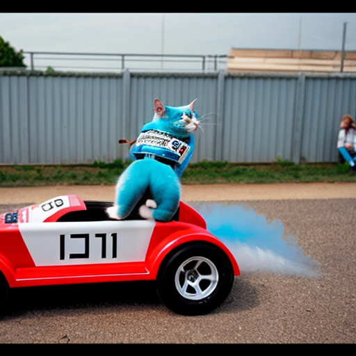 a cat on a racecar that is a toilet and has a big jet pack on the back