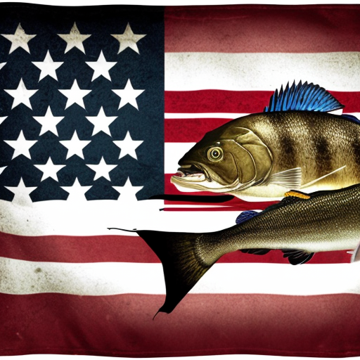 a flag with a bass fish and the American flag with 2 stars and camo
