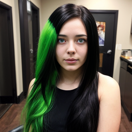 a woman with mid-length hair green to black with superpowers