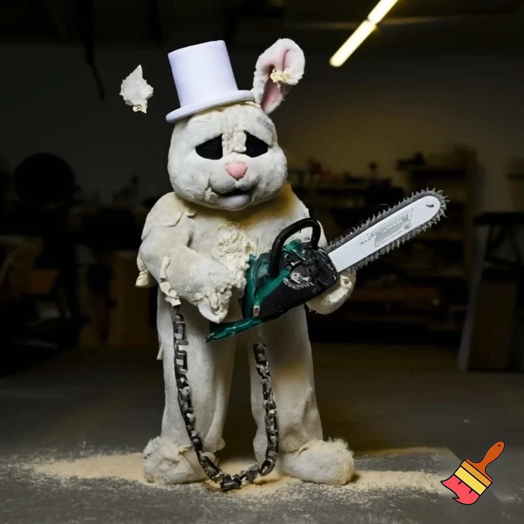 Easter bunny mascot costume top hat🚪 Easter bunny with a chainsaw