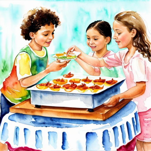 Draw a picture of children at a buffet