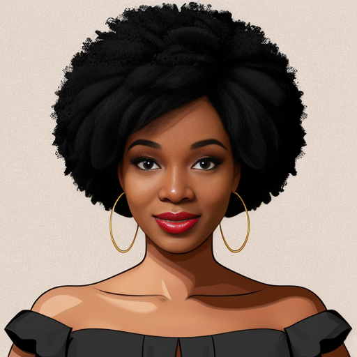 Generate an art-portrait of a young African American woman, resembling Whitney Houston, with a spiral afro hairstyle. She wears a copper-orange satin off-the-shoulder top, red lipstick, and sapphire earrings. The image has a background with gold fragments that look like gold leaf.