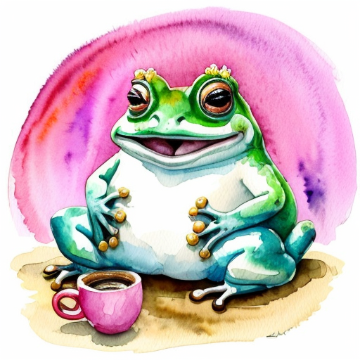 A hillarious, funny boho toad with some hippie colored coffee cups. Psychedelic decorated background. Hard Style.