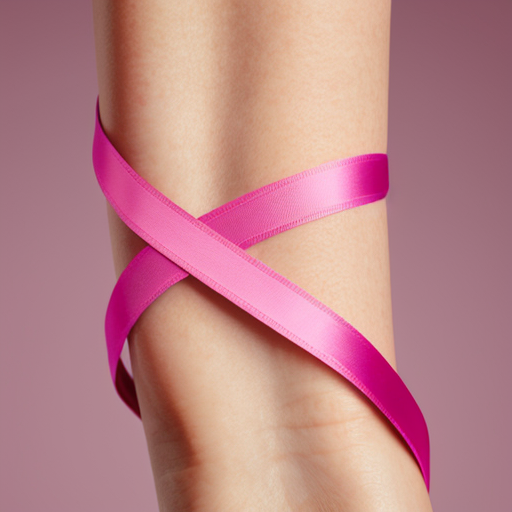 Pink cancer ribbon on white background
