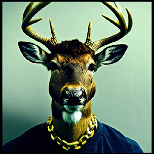 mugshot of a buff deer with goldchain 