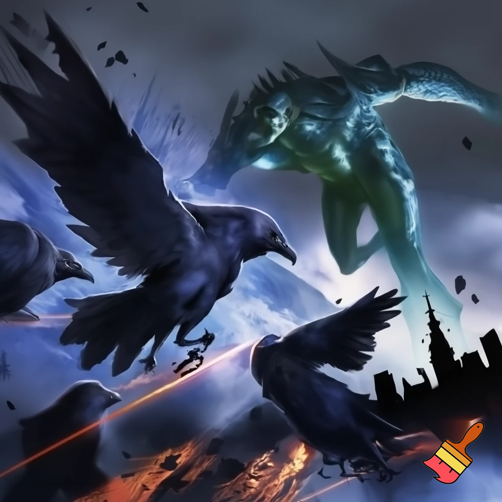 the London royal ravens fighting a big alien wearing mr beasts head