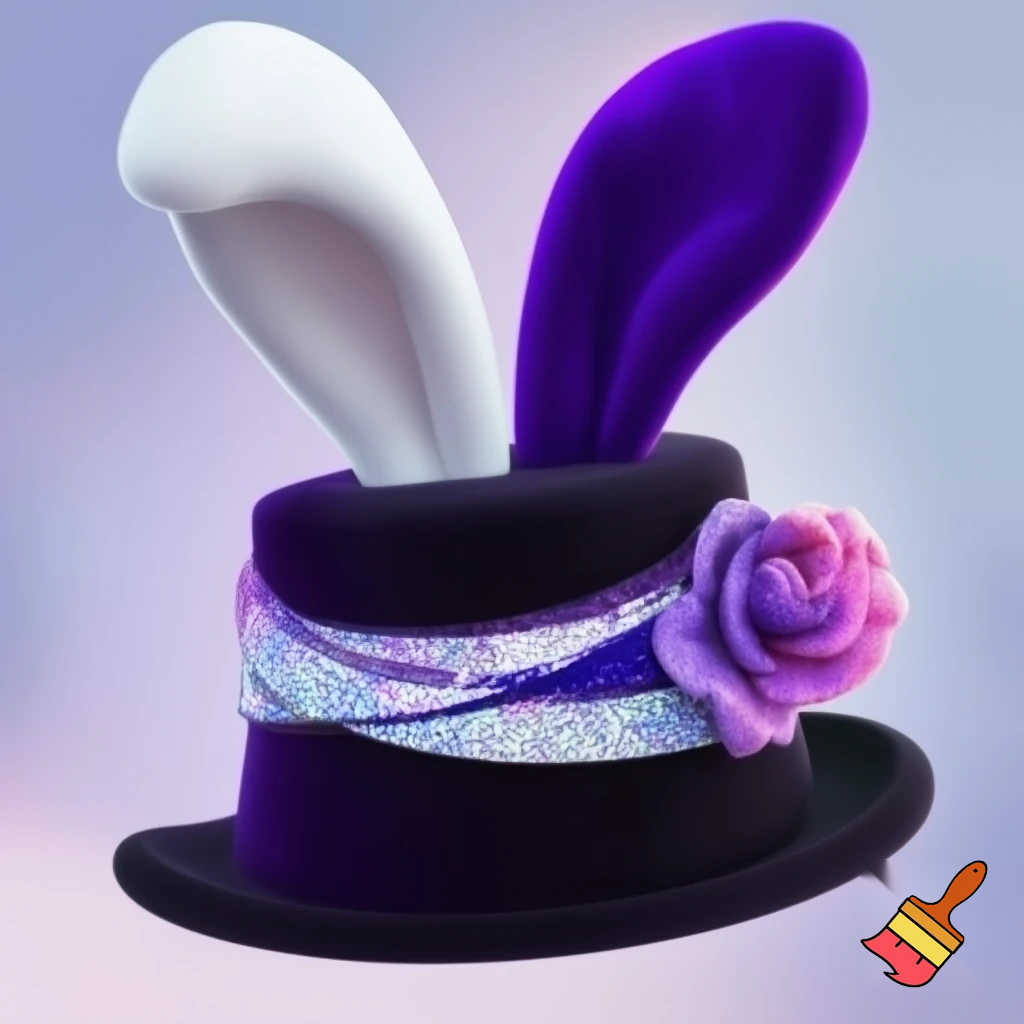Black top hat with bunny ears velvet white and purple purple and white headband fabric and velvet glitter, purple and pink special present true special and delicate velvet white purple Easter bunny is bunny top hat velvet?