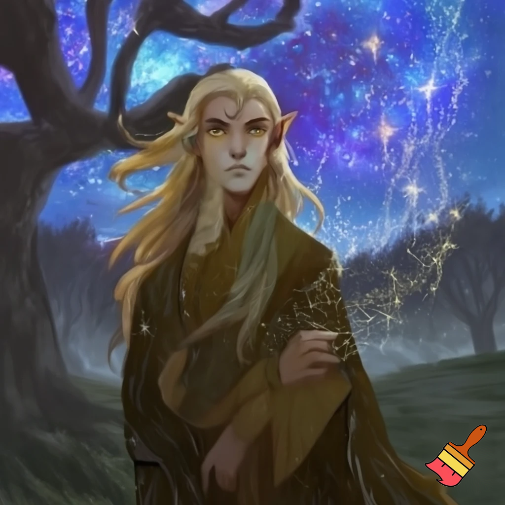  male wood elf circle of the stars druid pale skin blond hair hazel eyes