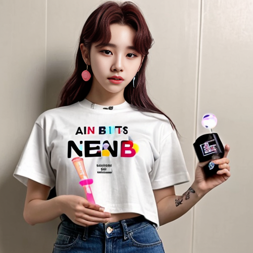 an girl hoding a bts bangtan bomb 
lightstick and has Neni written on her shirt
