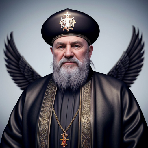 сделай патриарха Кирилла с нимбом и крыльями в реалистичном стиле