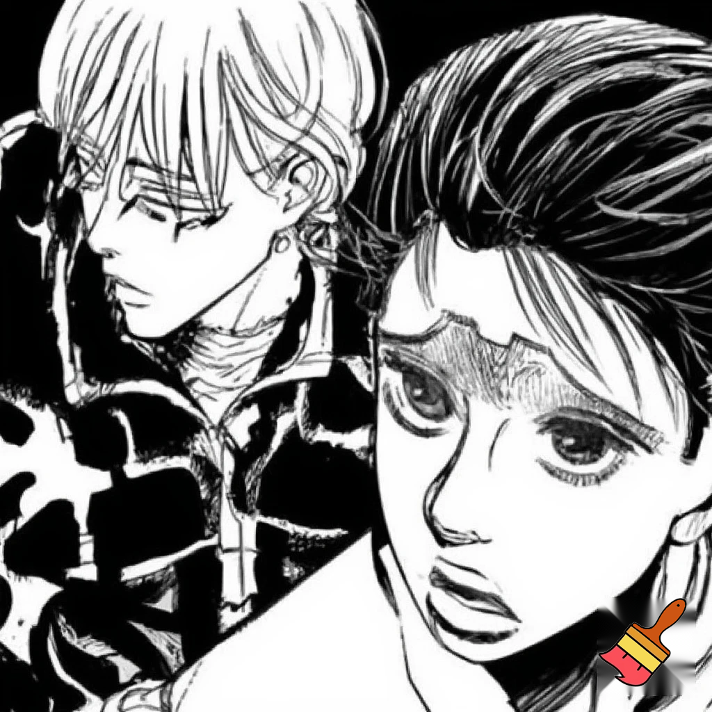 fait la en noir et blanc et plus style manga
