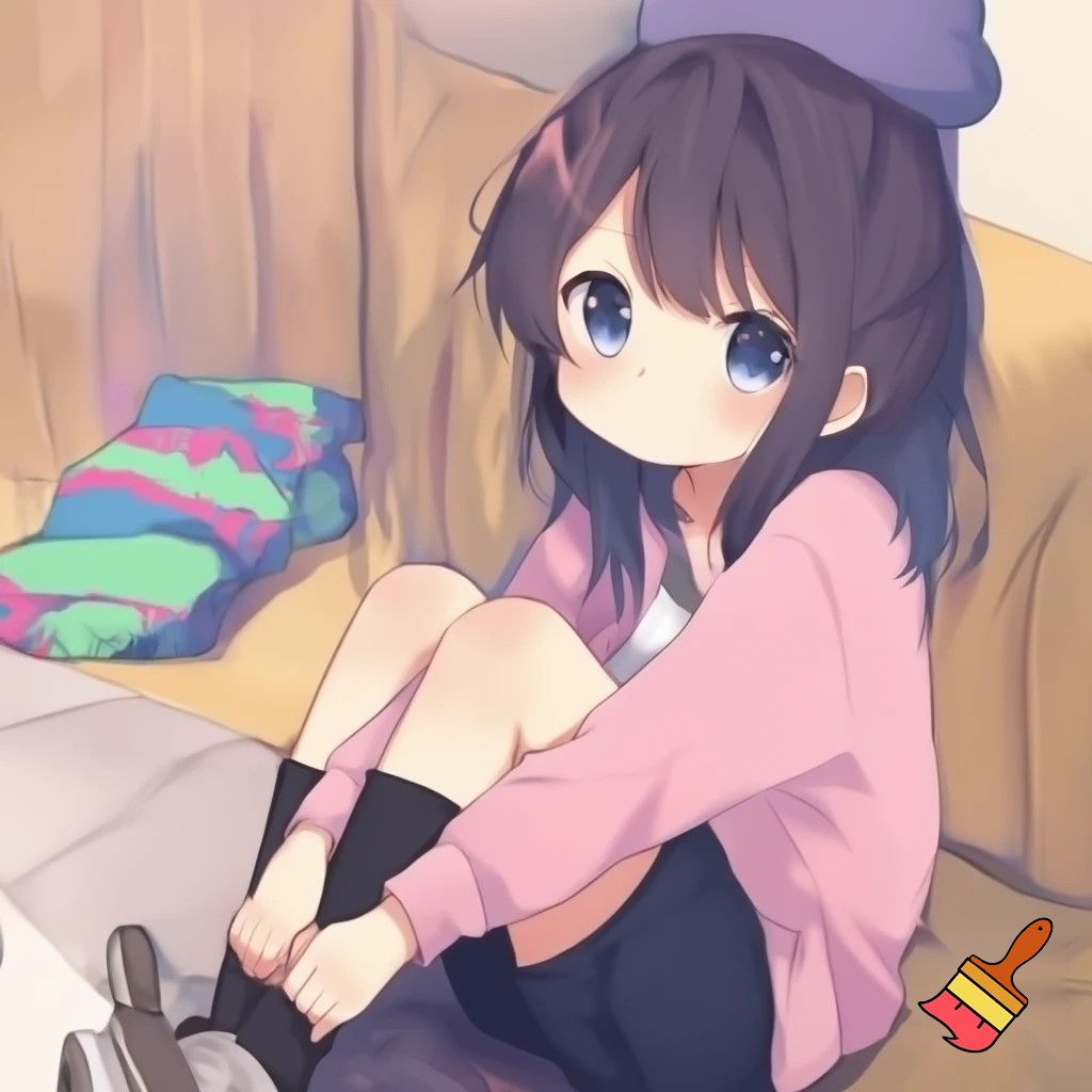 Anime girl so cool and cute is with cool clothes is touching her asses and her asses are big but cool