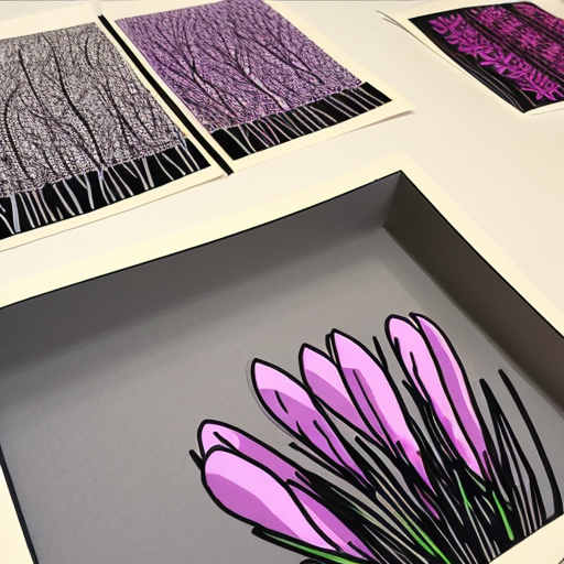 Generate an artwork pattern of grey colored fug fruits and Crocus flowers 