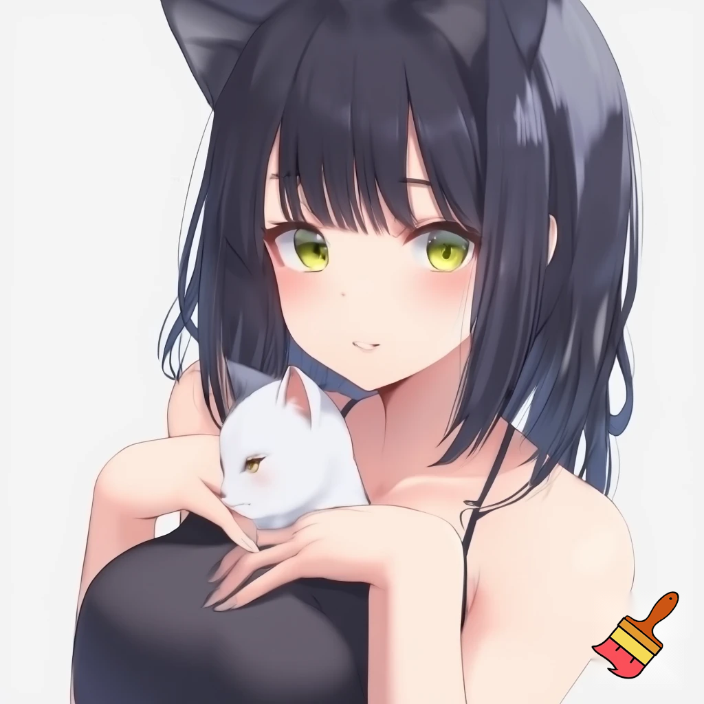Anime girl 20 years old so cool and cute with no clothes with her cool ass and cool waist and cool body with cool poses and cat body make is so cute cat is in white screen make is so anime
