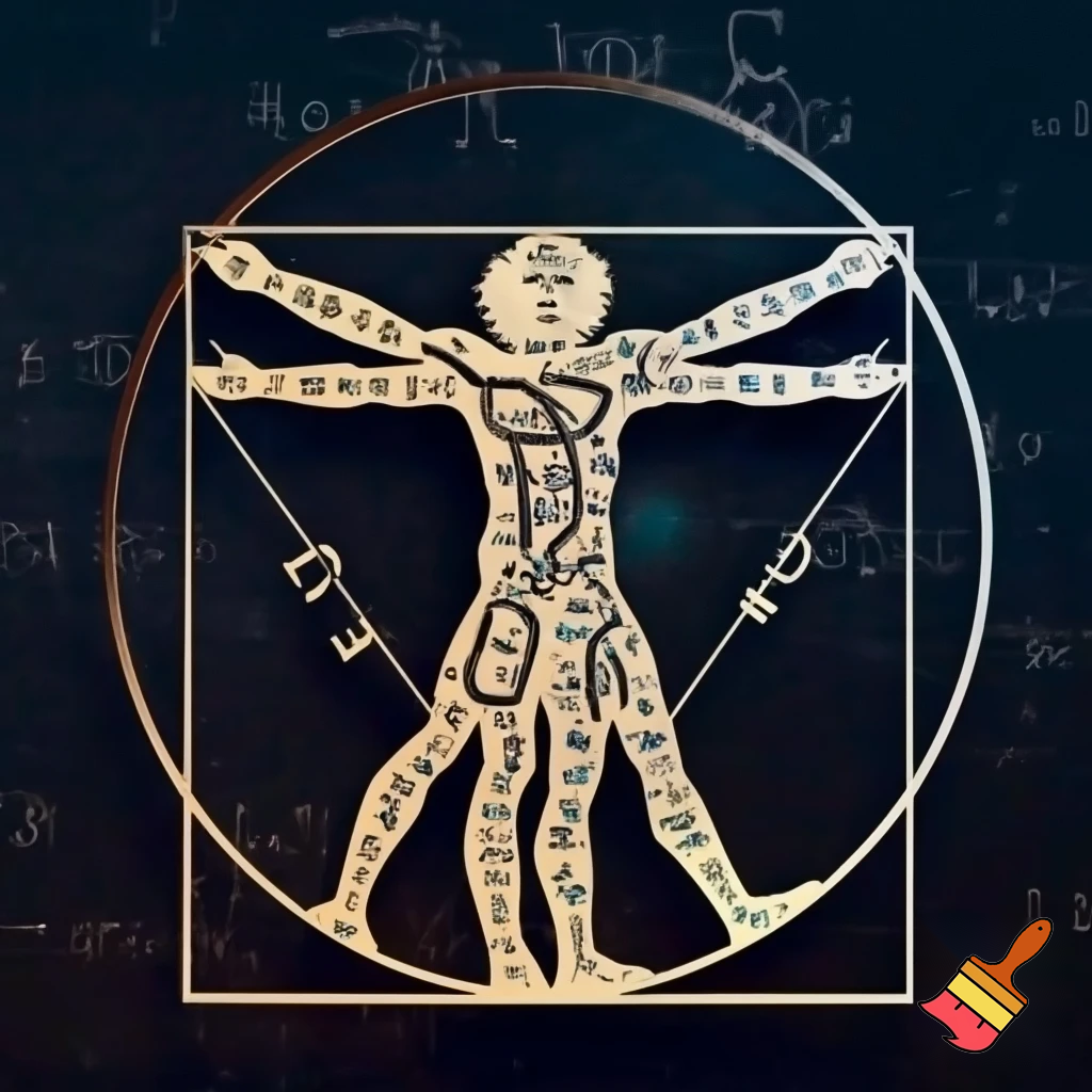 Код да Винчи в виде человека да винчи и  математических символов . Эмблема на конкурс- квест на неделе математики