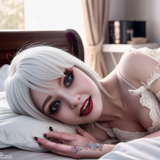 Angel dust Hazbin hotel with no clothes pinned to a bed. Panting for air.