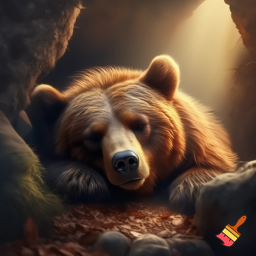 A bear is sleeping in his cave or "habitat" but you have to be carefull, he is not dangerous, but you never know.