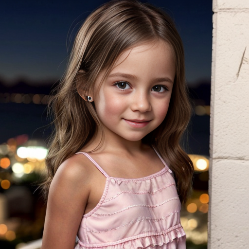Brazil little girl at night dress, very beautiful, on the bedroom, close up