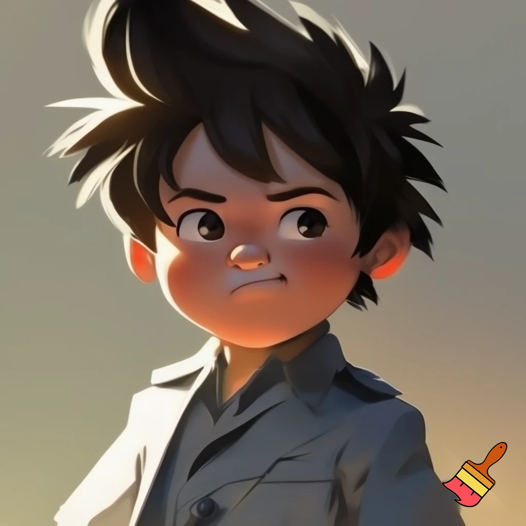 A young boy and had spiky hair, chubby and in uniform 