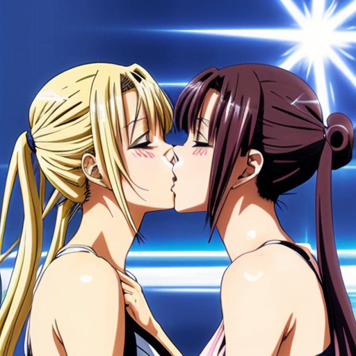two naked anime woman kissing