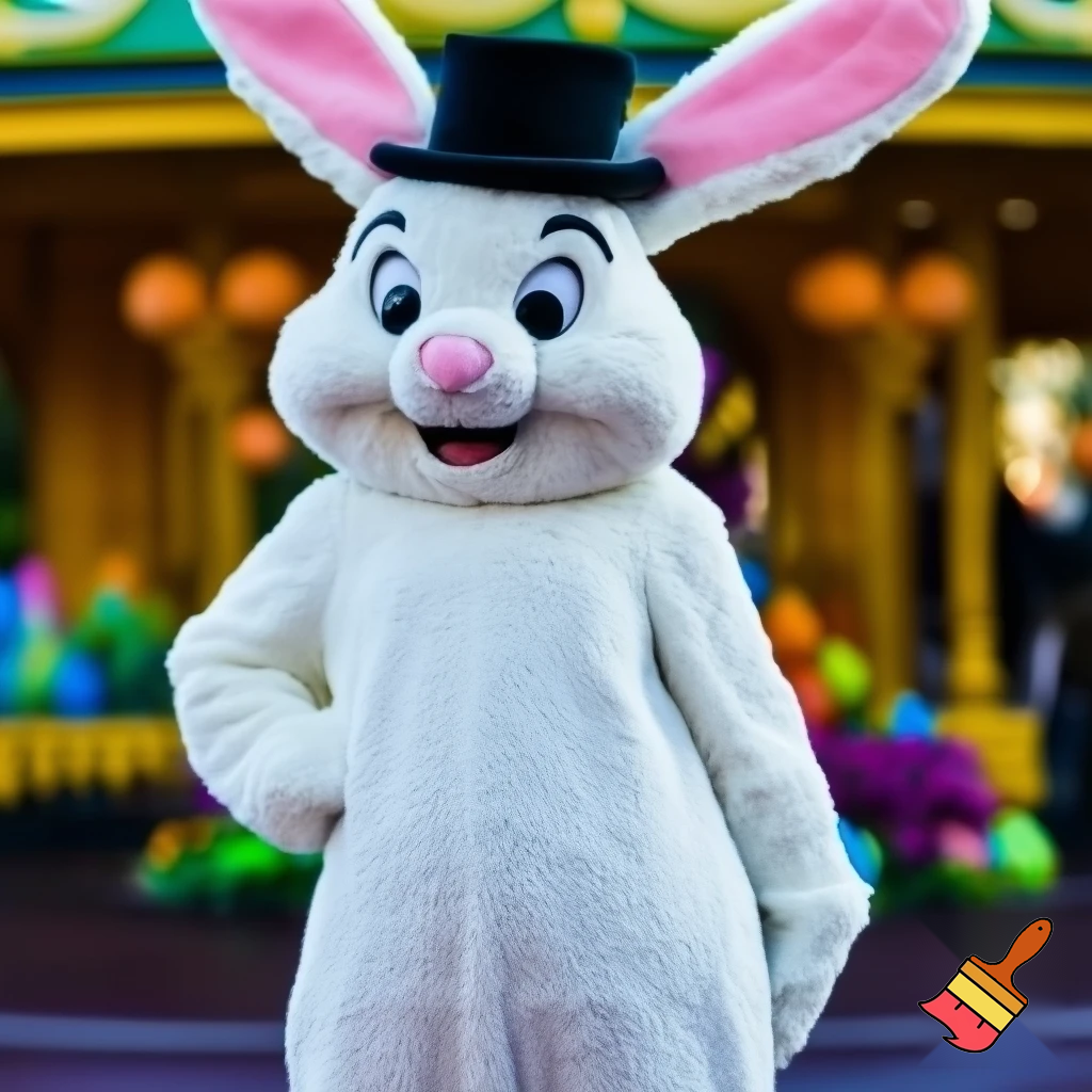Easter bunny mascot Disneyland costume with the top hat