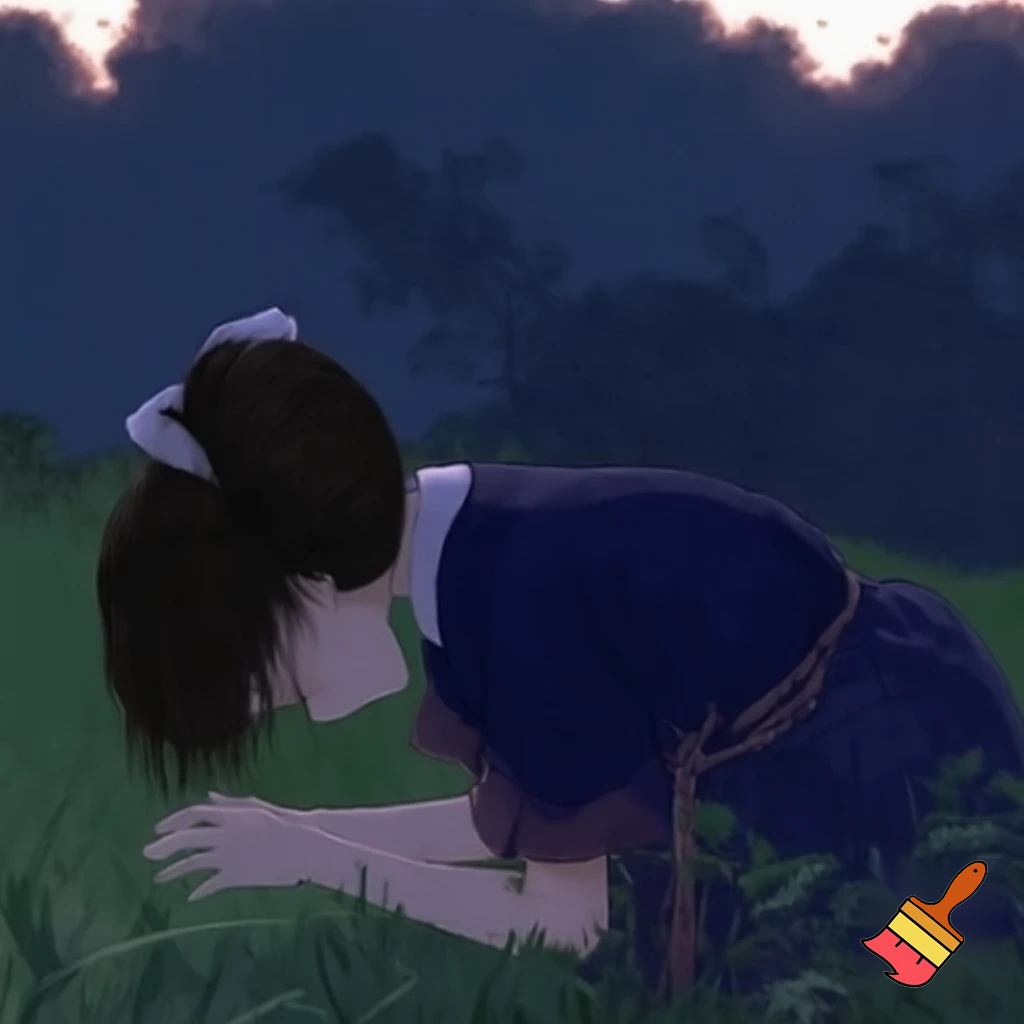 Anime girl that is bent over and is about to moan