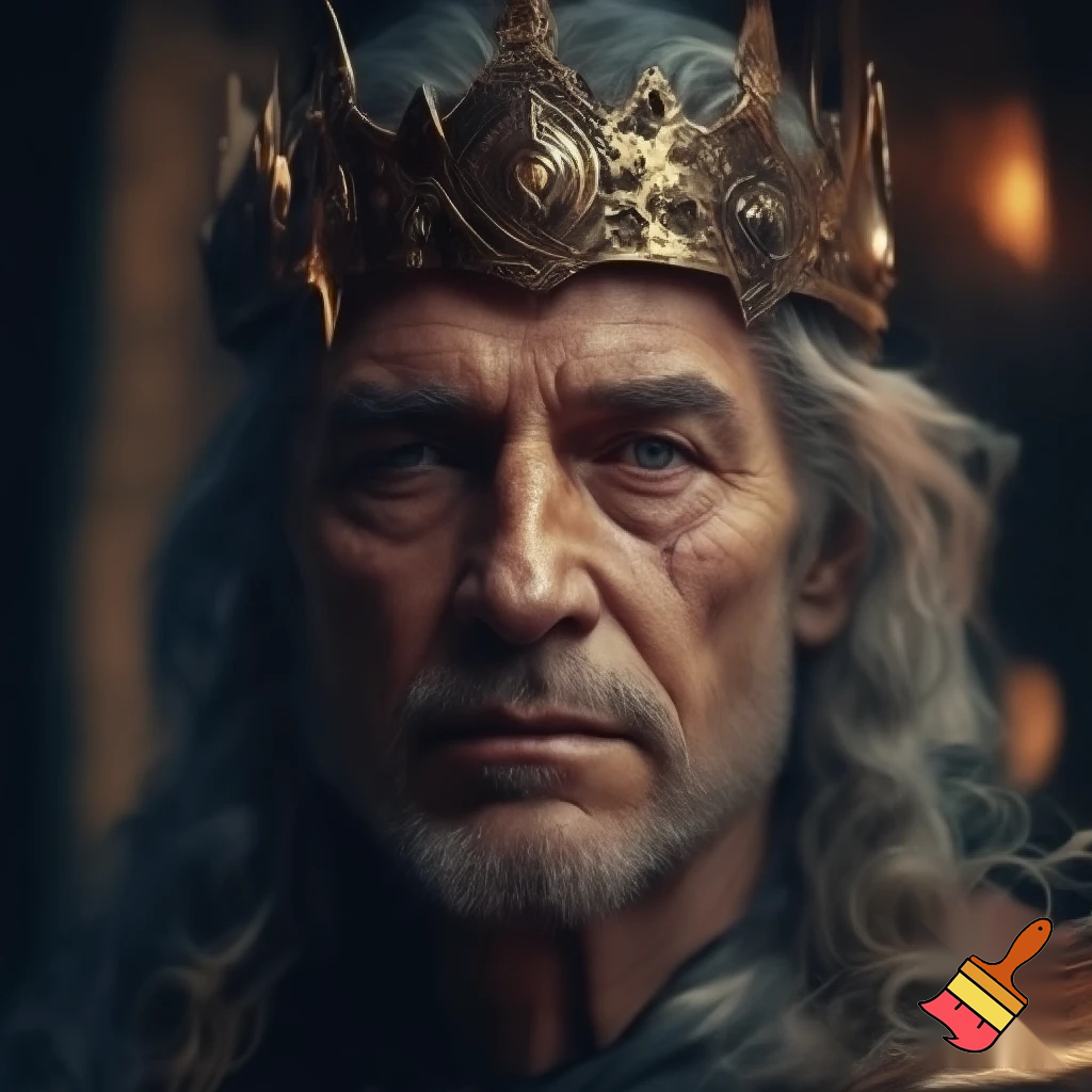 draw me a portrait of a 67 person in real life with a crown on him
