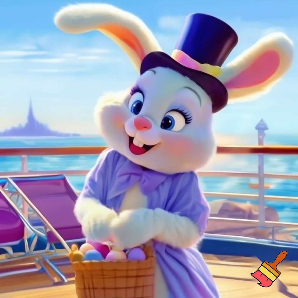 Easter bunny mascot Disneyland costume with the top hat Australia Disney cruise ship