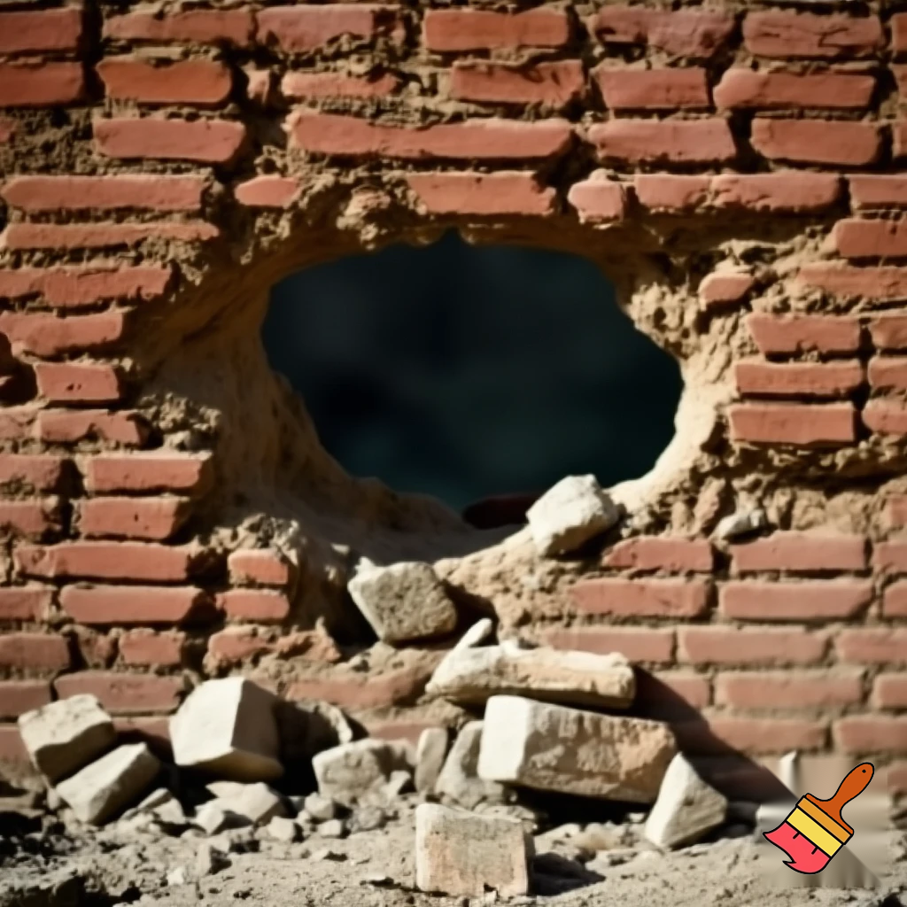 Broken wall, a big hole in the wall