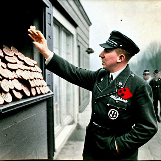 Adolf Hitler throwing pennies at a jew