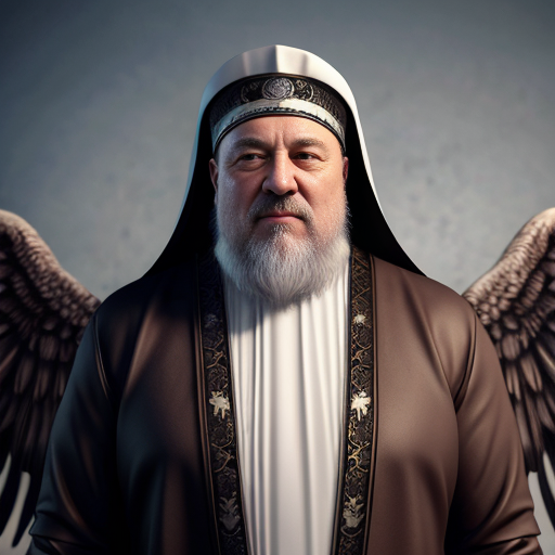 сделай патриарха Кирилла с нимбом и крыльями в реалистичном стиле