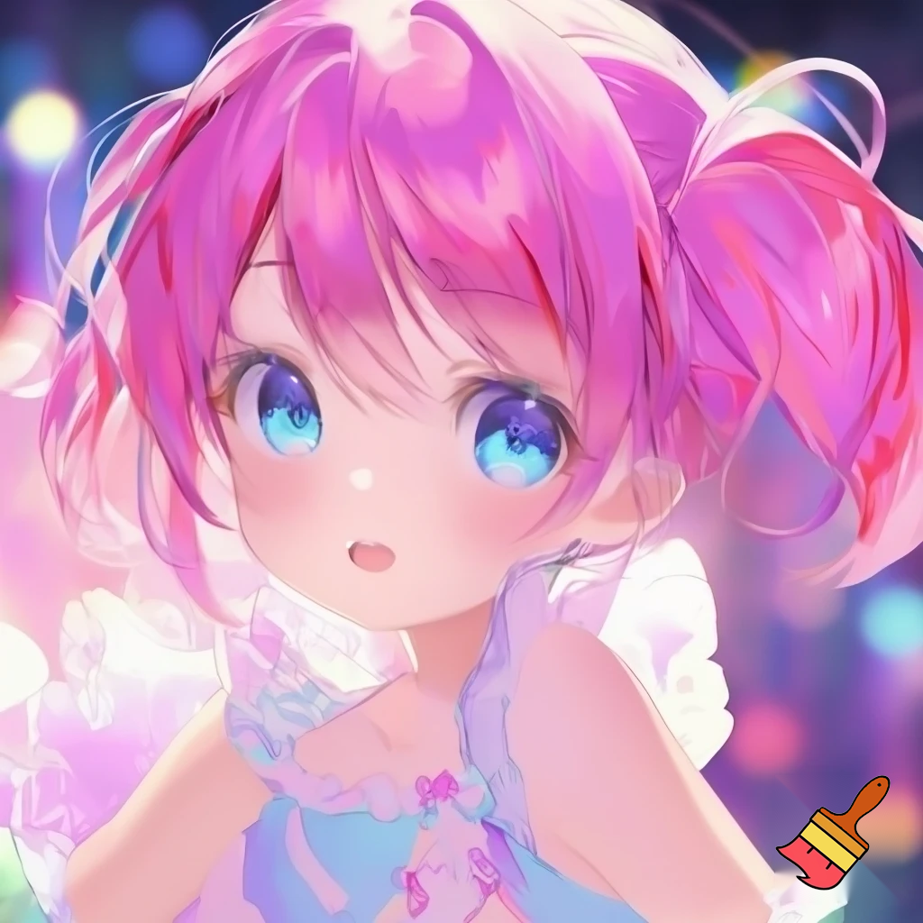 Cute pink haired anime girl