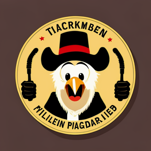 A logo of a crazed turkey
With pilgrim hat in style of Ralph stedman