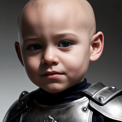 Little kid that is weak in armor that is drowing that is bald

