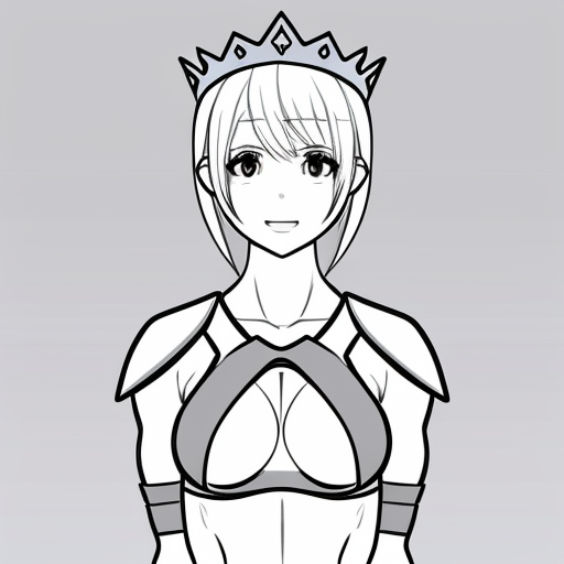 cute anime girl, huge muscles, she is a knight, she wears metal gauntlets, metal greaves and shoulder pads, she has a breastplate, her defined abs are exposed as well her upper arms, she has a tiara that has crown features
