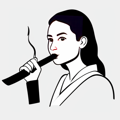 invisigal from Dispatch with messy hair a nose ring and a ciggarete and a katana
