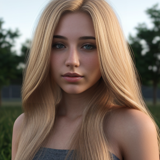an 18 year old girl with long blond hair realistic